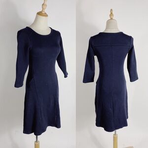 REISS Pique Cotton Fit & Flare Navy Dress Womens 2